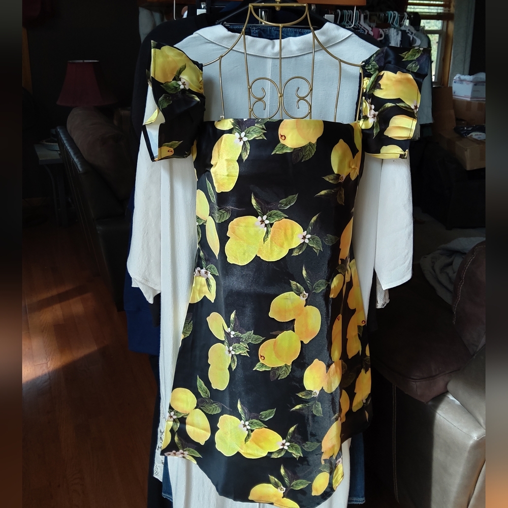 NEW Lemon Print Ruffle Sleeve Mini Dress - Picture 3 of 12